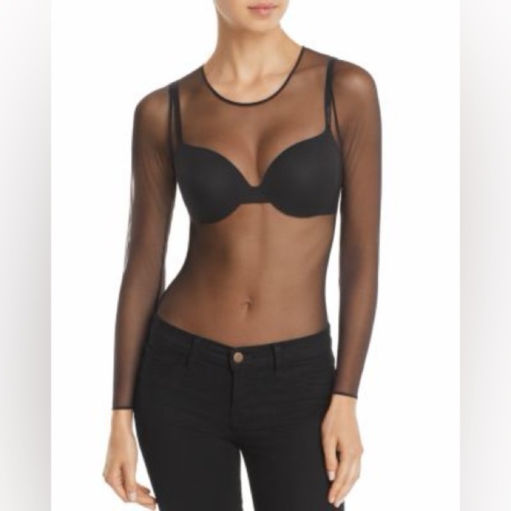 NWOT SPANX Sheer Black Long Sleeve Thong Bodysuit